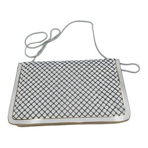 Vintage White Patent Leather Mesh w Gold Tone & Coiled Strap Evening Bag